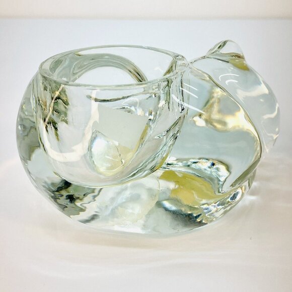 Vintage Indiana Glass Sleeping Cat Crystal Votive Handmade Candle Holder USA - Picture 4 of 9